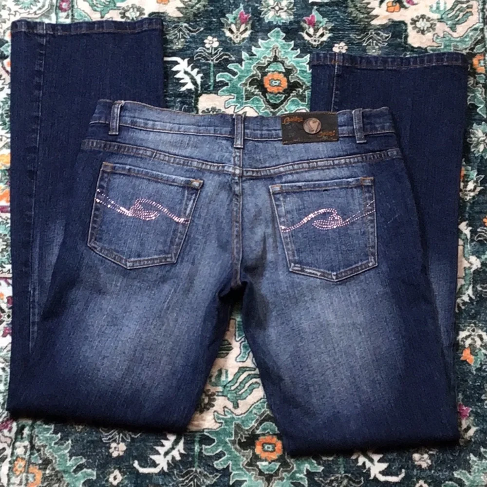 Bebina Jeans Indigo Low Rise Flair Rhinestone Embellished Denim Sz.10 - Picture 1 of 13